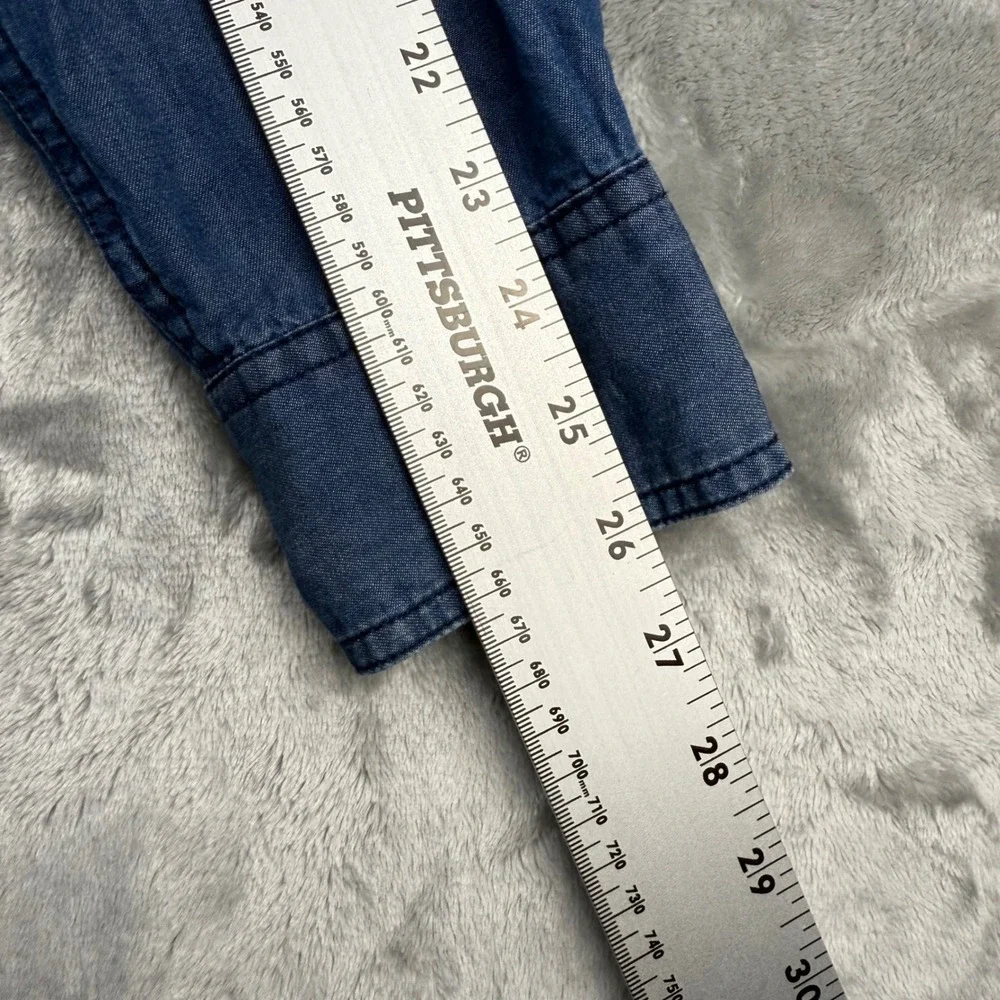 Denim & Flower Mens Blue Denim Collection Slim‎ Fit Button Down Shirt Large L